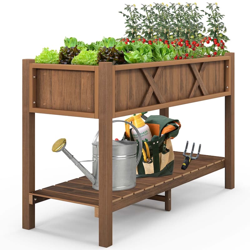 Costway HIPS Raised Garden Bed Poly Wood Elevated Planter Box with - See Details