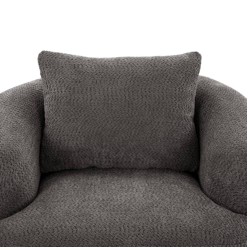 Chenille 360° Swivel Barrel Chair with Throw Pillow, Pocket Spring Cushion and Ergonomic Armrests