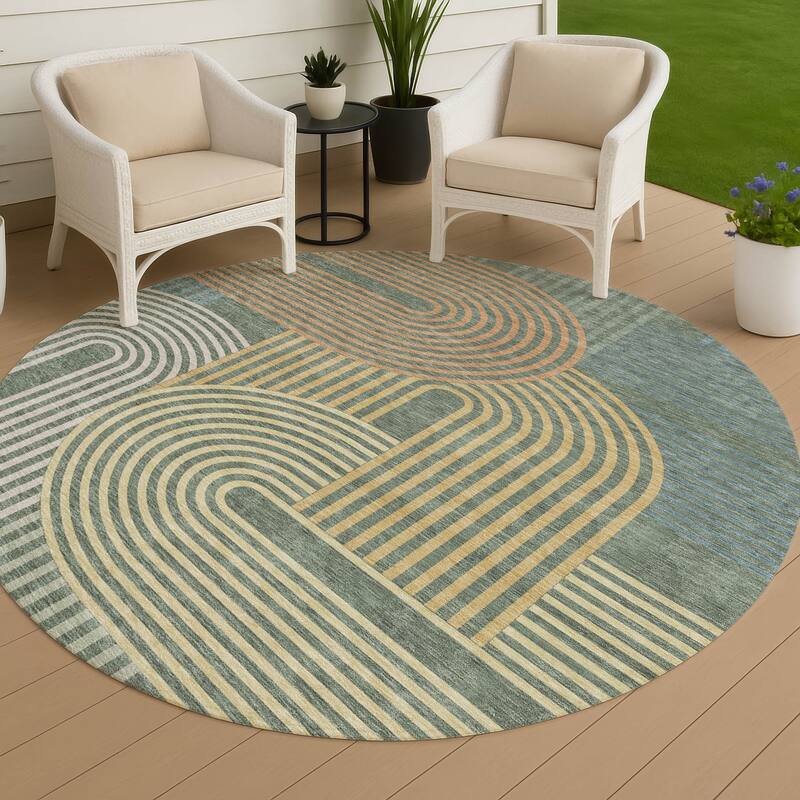 Machine Washable Indoor/ Outdoor Modern Basehor Chantille Rug - Basil - 8' x 8'