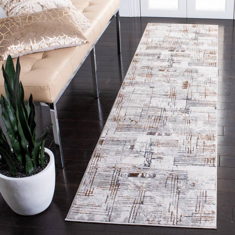 SAFAVIEH Sonoma Amie Modern Abstract Rug - 2'2" x 9' Runner - Grey/Ivory