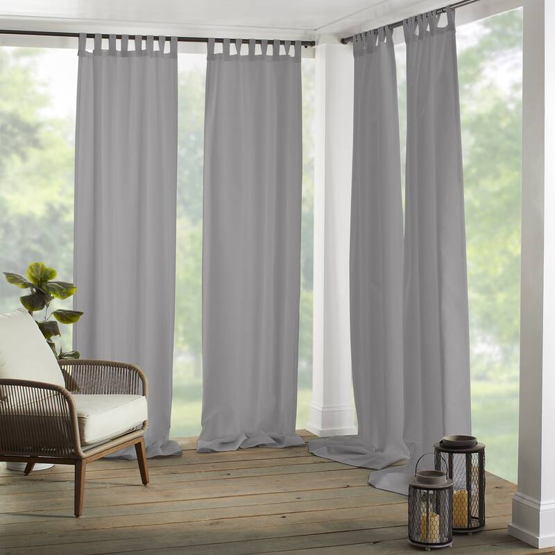 Rhodes Solid Tab-Top Indoor/Outdoor Window Curtain, Set of 2