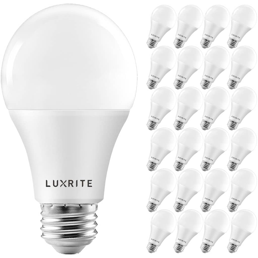 Luxrite A19 LED Light Bulb 100W Equivalent 3500K 1600 Lumens Dimmable 15W Enclosed Fixture Rated E26 Base 24 Pack
