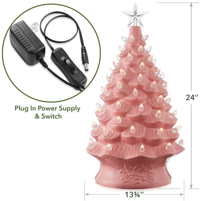 24in Hand Painted Ceramic Christmas Tree PreLit Tree with Star