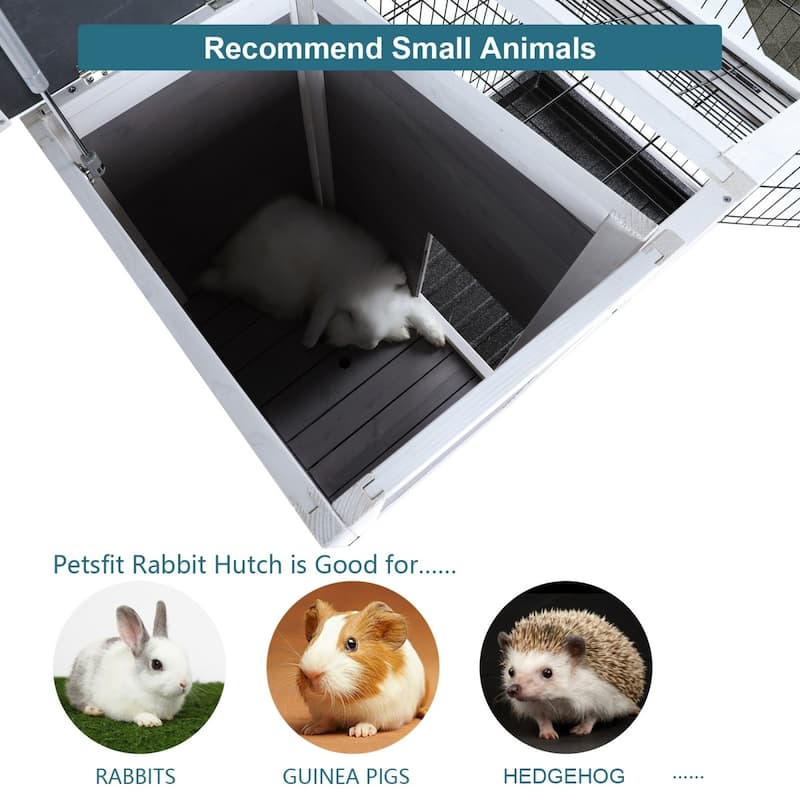 Two-Tier Wooden Cage with Runway & Tray for Small Animals Indoor Outdoor