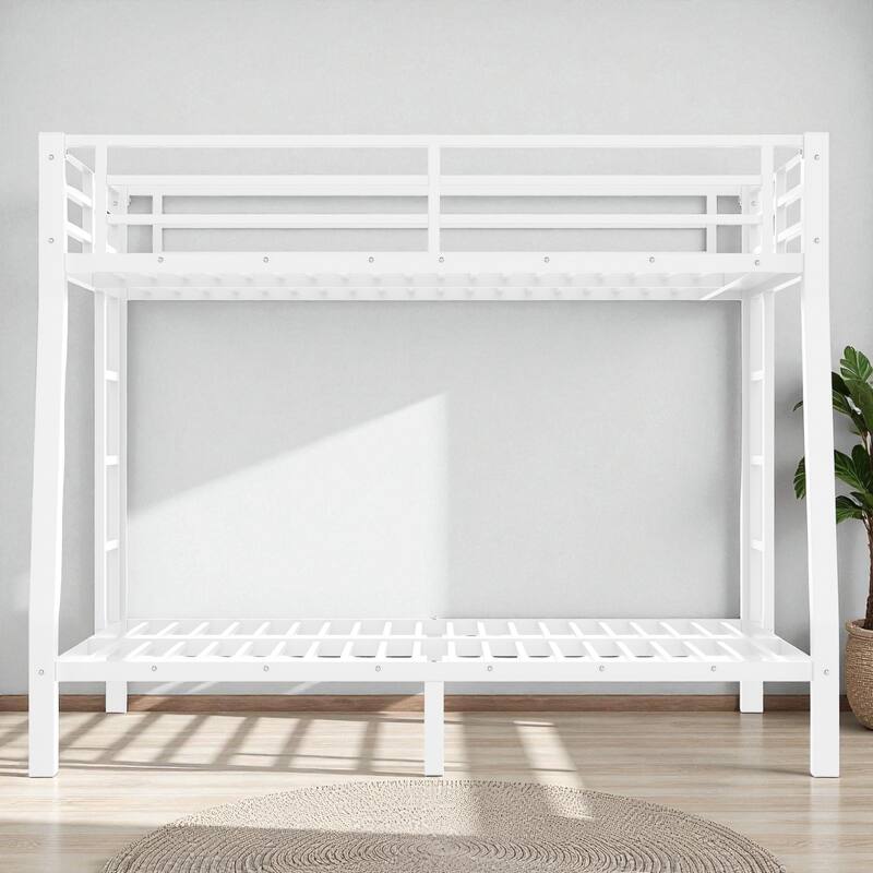 Metal Full XL over Queen Bunk Bed for Teens and Adults, Heavy-Duty Frame with Ladder, Noise-Free & Space-Saving Design