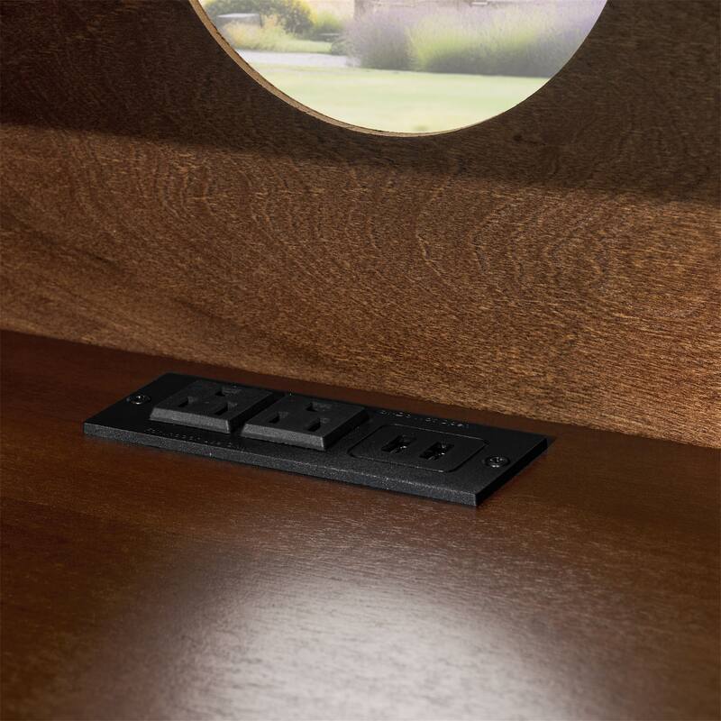 Fluted Nightstand with USB Ports, Outlet Hole and Solid Wood Legs
