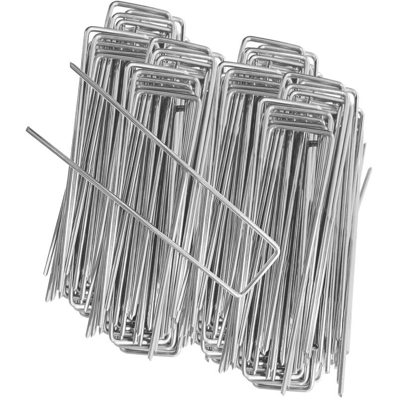 6 Inch Garden Stakes Galvanized, U-Type Turf Staples, Garden Stakes Landscaping Staples for Weed Fabric Barrier Ground Cover - Silver 200 pack