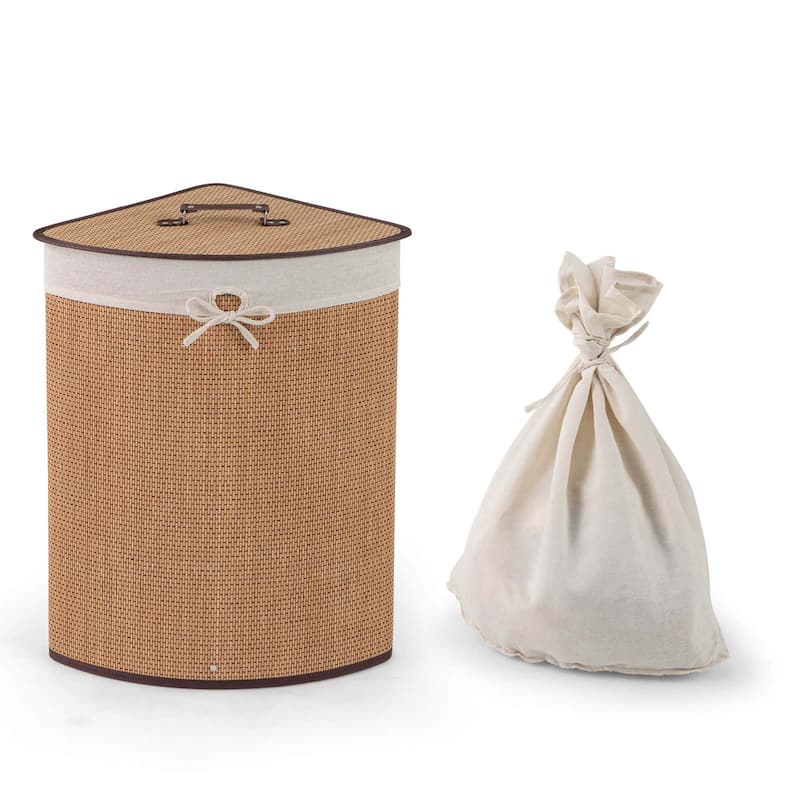 Bamboo Laundry Basket Space-saving Corner Triangle Laundry Hamper - Multi