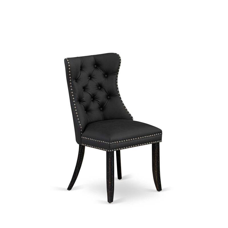 Parson Dining Chairs Set of 2 - Dark Gray Faux Leather Upholstered Accent Chairs