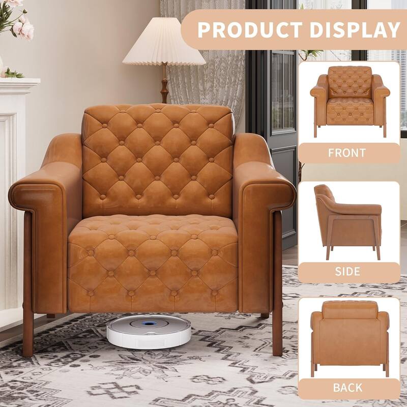 Cozy Accent Chair,PU Leather Modern Living Room Chairs,Mid-Century Office Reading Chair,Single Sofa,Armchair