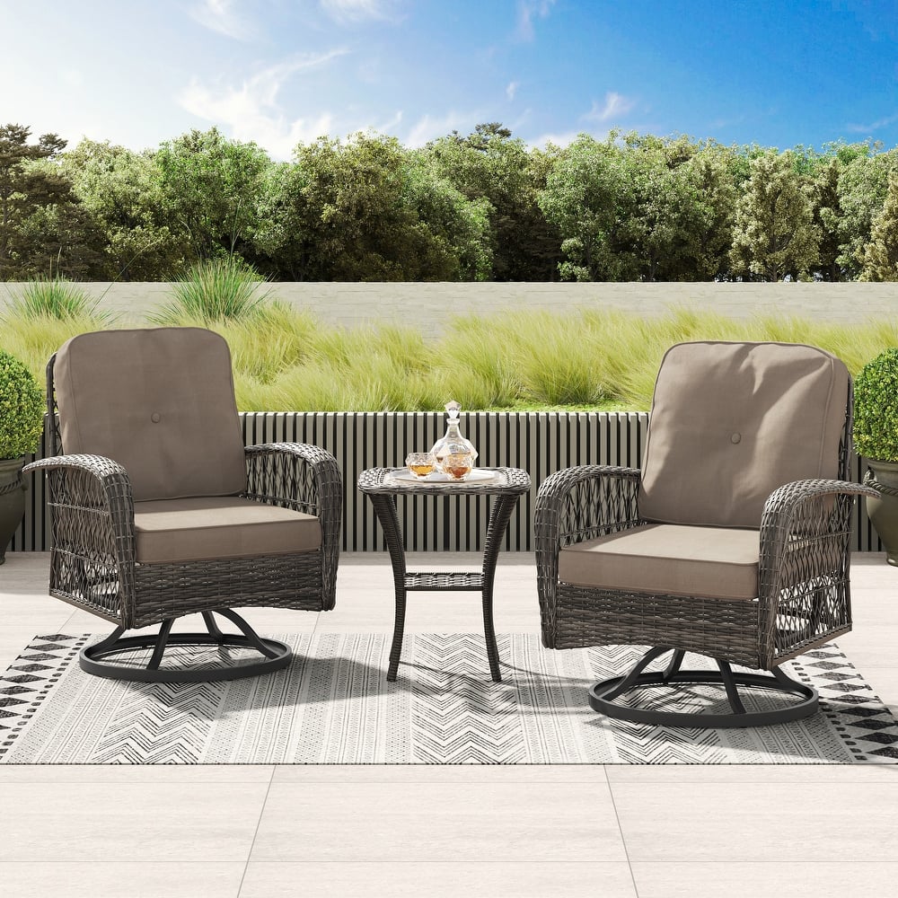Corvus Livorno Outdoor 3-piece Steel Wicker Swivel Chat Set