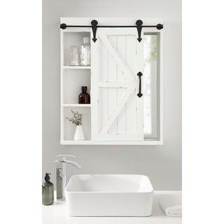Cates Decorative Wood Wall Cabinet with Vanity Mirror and Barn Door