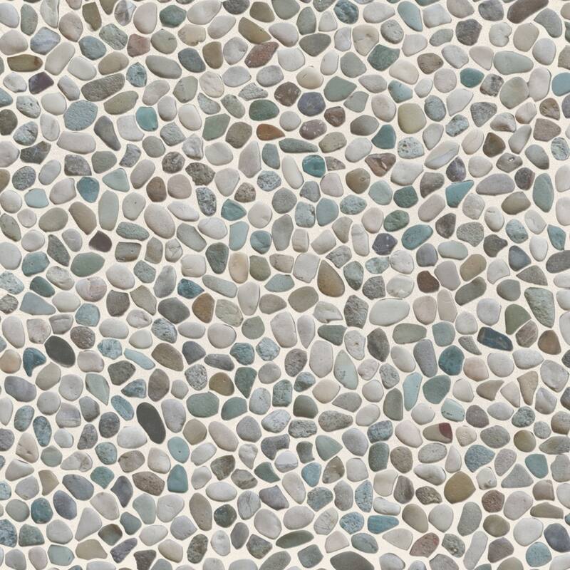 White Green Mini Pebble Mosaic Backsplash Tiles for Kitchen Walls, Shower Bathroom Floors 12" X 12" (11 Sqft per case)