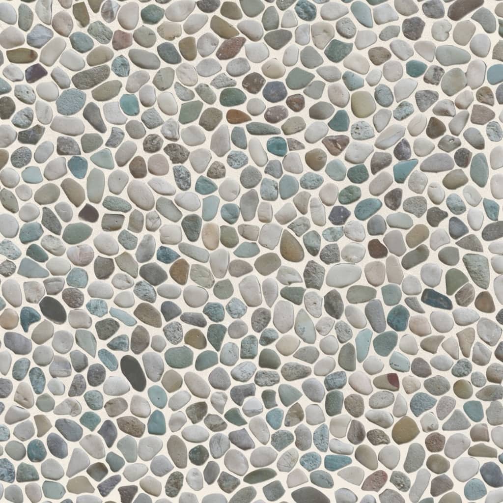 White Green Mini Pebble Mosaic Backsplash Tiles for Kitchen Walls, Shower Bathroom Floors 12" X 12" (11 Sqft per case)