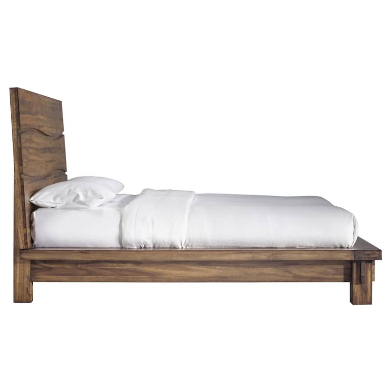 Ira Full Size Platform Bed, Panel Headboard, Rustic Brown Wood Finish