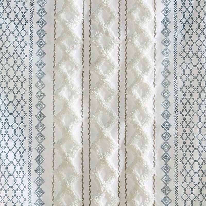 Cotton Printed Curtain Panel with Chenille Stripe and Lining 50x84"