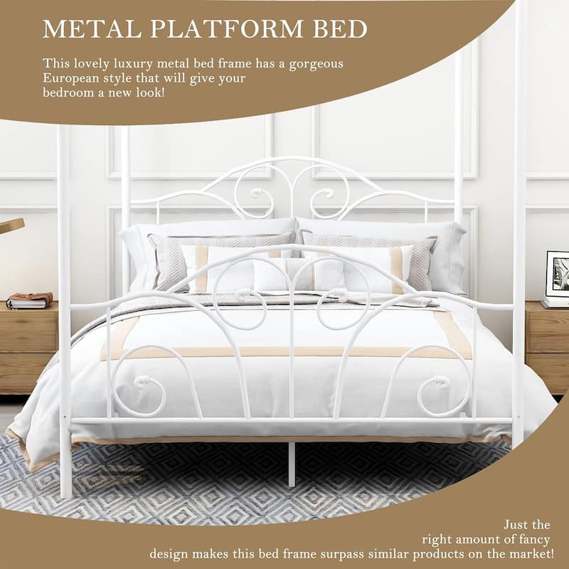 Aufank Vintage Four Post Metal Canopy Bed Frame