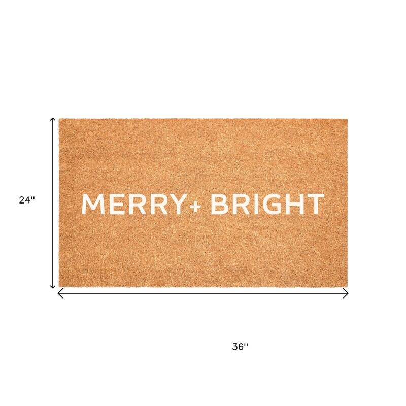 HomeRoots 24" X 36" Brown And White Christmas Merry and Bright Outdoor Coir Door Mat - 24.00' X '36.00