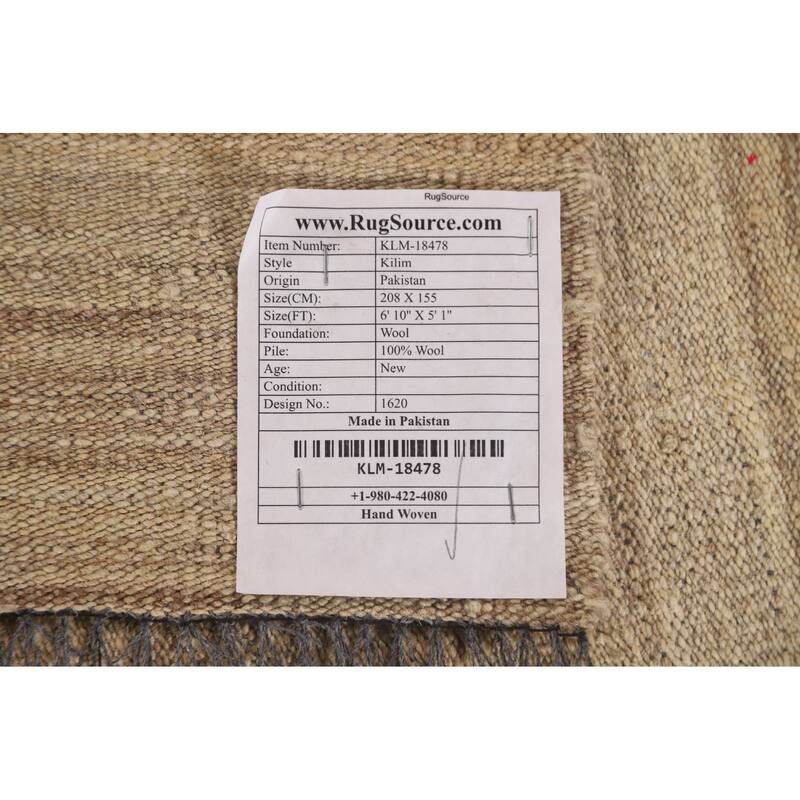 Kilim Earth Tone Modern Area Rug Hand-woven Wool Carpet - 5'1"x 6'10"