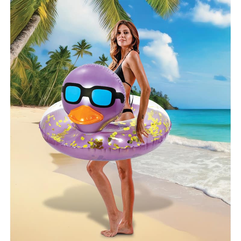 POZA Inflatable Duck Pool Float Tube for Kids and Adults - Purple Gold - 36 inches