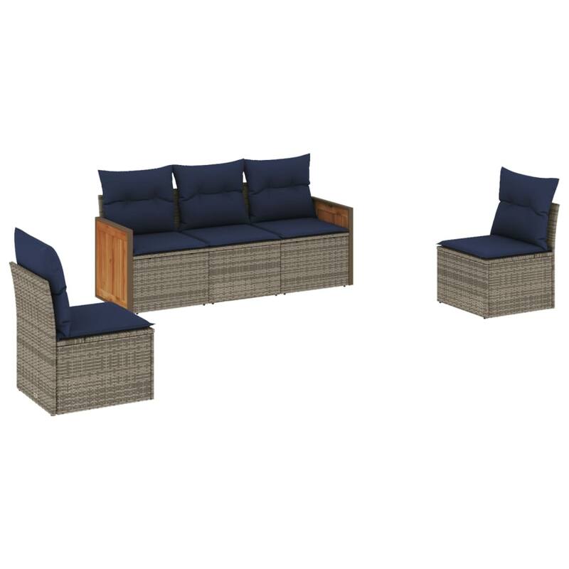 vidaXL 5/6 Piece Patio Sofa Set with Cushions Black/Gray Poly Rattan - 21.7 x 24.4 x 27.2