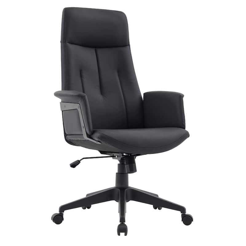 Infini Ergonomic Modern High Back Leather Executive Office Chair with Adjustable Height, Swivel, Padded Armrests & Iron Base - Black