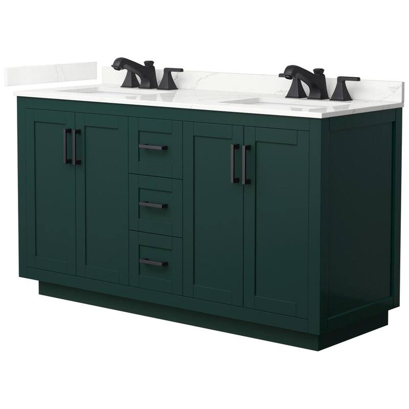 Wyndham Collection WCF292960D-QTZ-US3MXX Miranda 60" Free Standing - Green / Giotto Quartz Top / Matte Black Hardware