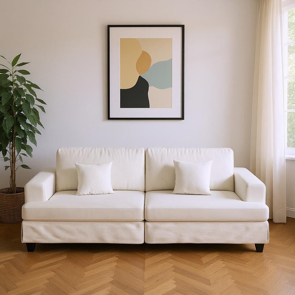 HomeRoots 94" White Chenille Modular Stainless Steel Sleeper Sofa With Toss Pillows