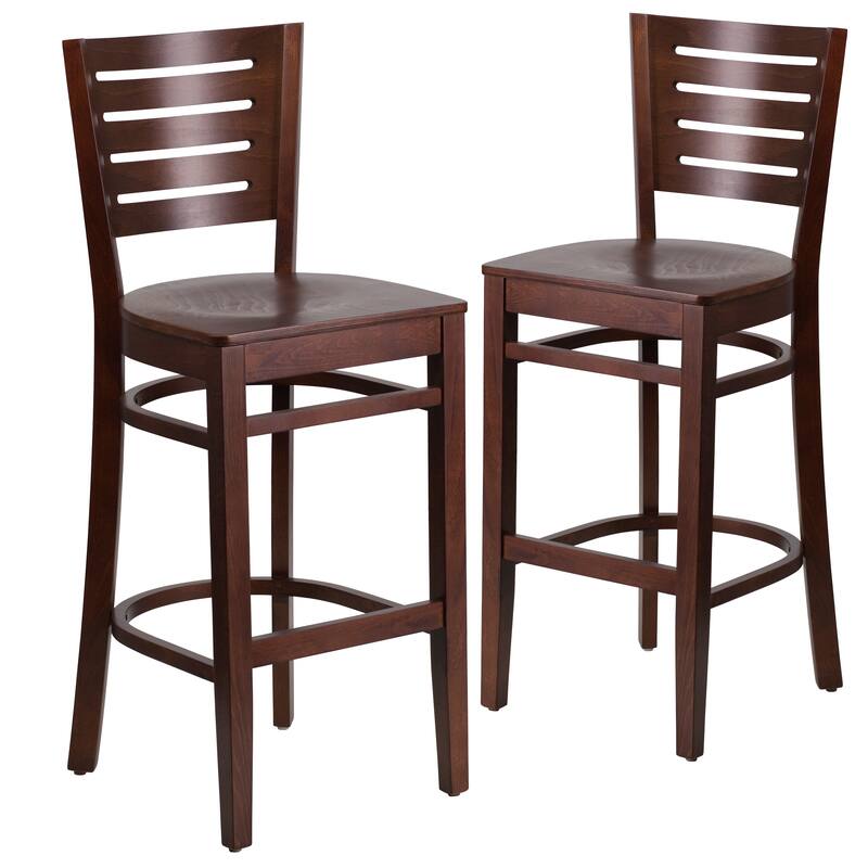 2 Pk. Darby Series Slat Back Wooden Restaurant Barstool - 16.75"W x 18"D x 43.5"H - 16.75"W x 18"D x 43.5"H - Walnut Wood Seat/ Walnut Wood Frame