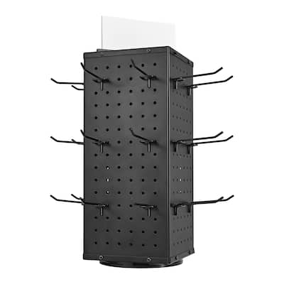4-Sided Spinning Pegboard Display Rack with 24 Hooks for Tools and Accessories - 7.4 x 7.4 x 20.47 in