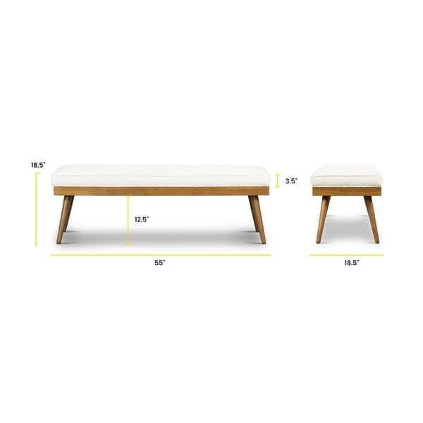 Poly & Bark Luca Fabric Bench - Tufted Seat with Solid Wood Legs