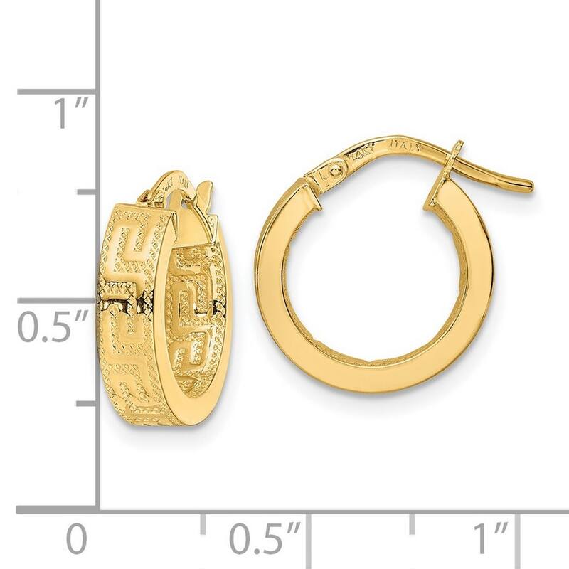 Curata 14k Yellow Gold Textured Greek Key Hoop Earrings - 15.44x4mm
