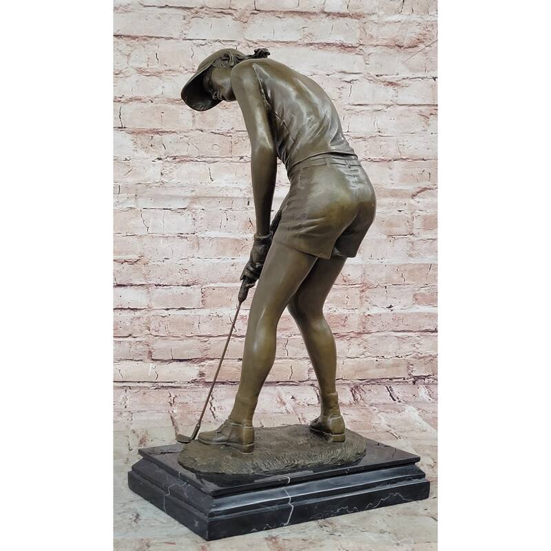 Bronze Female Golfer Sculpture – Lady Putting Golf Statue On Marble Base