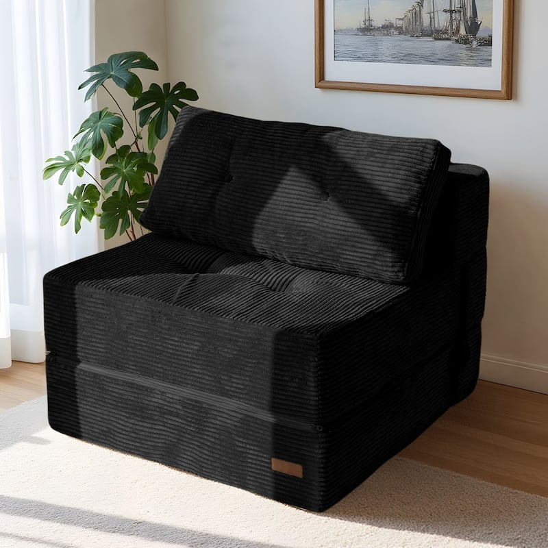 Corduroy Foam Folding Sofa Bed,6inch floor mattress - 32.5"x64" - Black