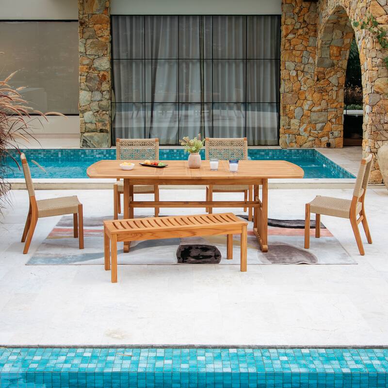 Cambridge Casual Nassau 6-Piece Teak Patio Dining Set - Natural Teak/Tan Polyrope