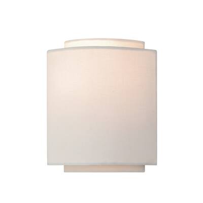 Burnaby 1-light Gold Mid-century White Linen Modern Flush Wall Sconce - 5.75-in W x 9.25-in H x 7-in D