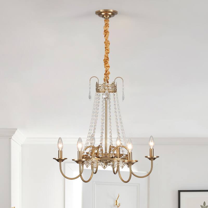 6-Light Candle Design Hanging Crystal Linear Chandelier Lighting for Kitchen Island - Gold