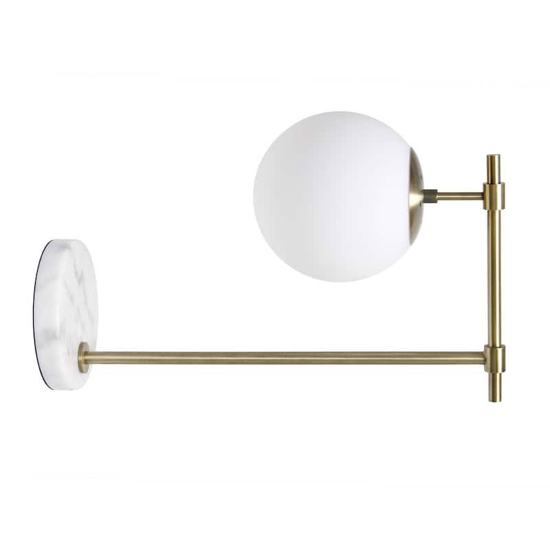 Antique Brass Arm Desk Lamp with Globe Shade - 21" - Gold and White