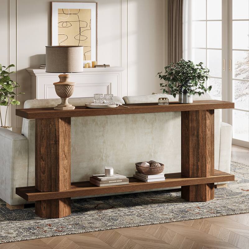 71-Inch Long Console Table for Entryway, 2-Tier Couch Table Behind Sofa - 11.81"D x 70.86"W x 31.5"H