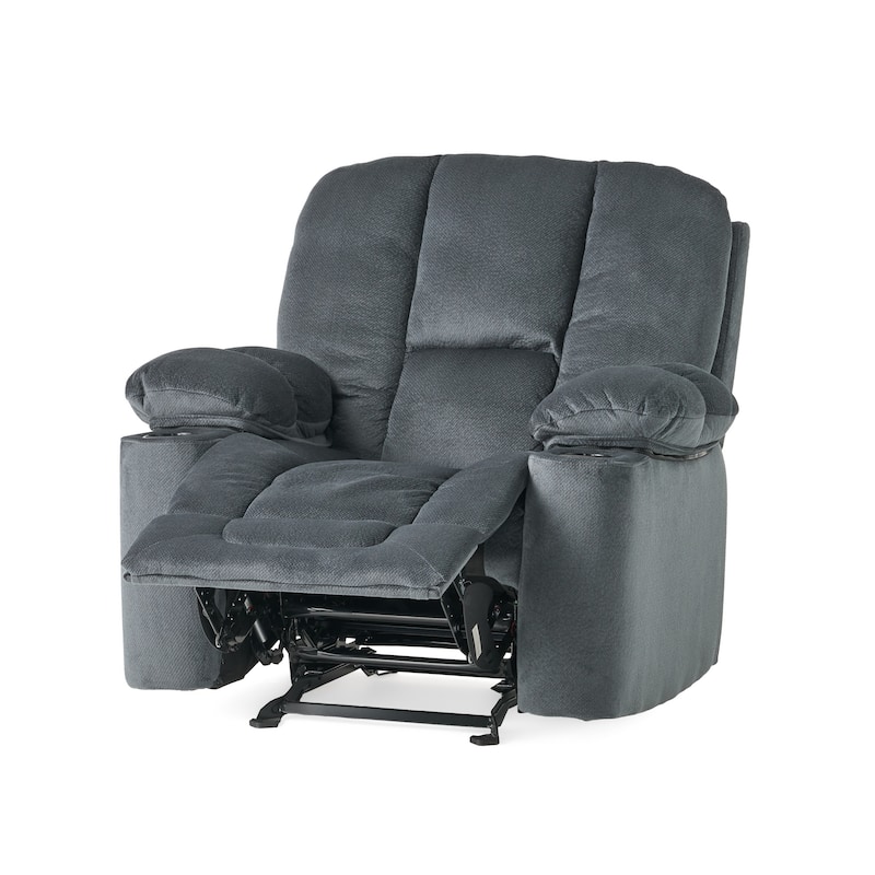 Brown Fabric Manual Recliner with Dual Cup Holders and Generous Dimensions