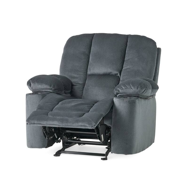 Stylish Manual Recliner with Soft Fabric Upholstery, Plush Padding, and Dual Cup Holders