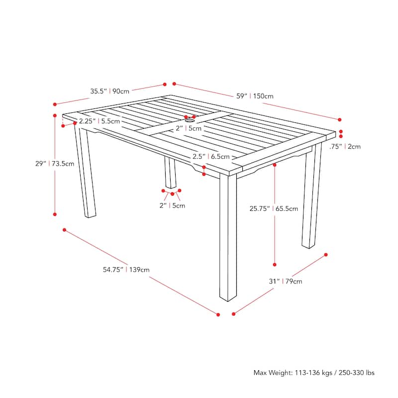 CorLiving Miramar Natural Hardwood Outdoor Dining Table - N/A