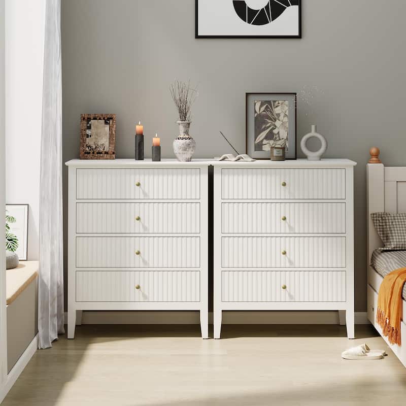 White Fluted 4 Drawer Dresser For Bedroom