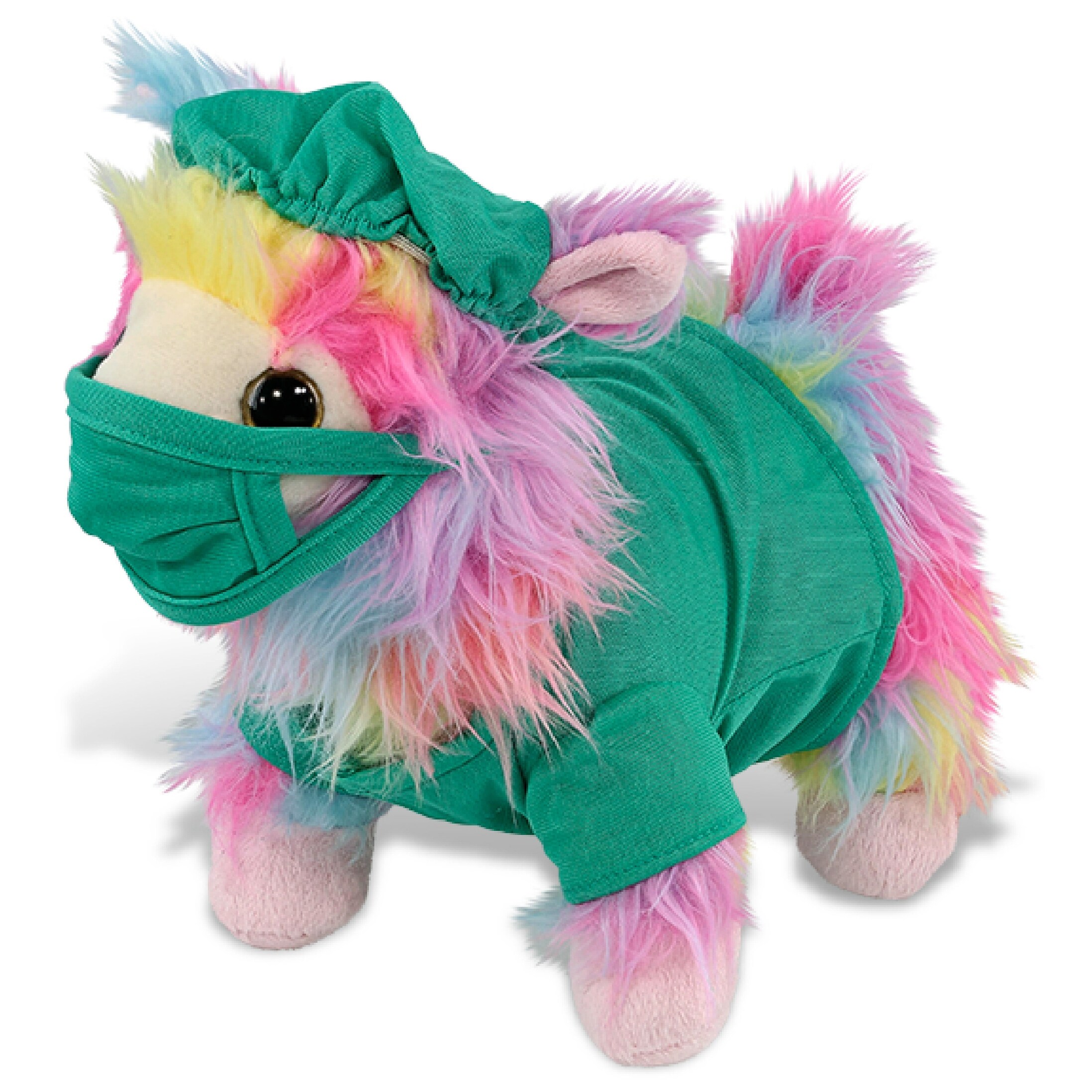 DolliBu Rainbow Llama Doctor Plush Toy with Cute Scrub Uniform and Cap - 10 inches