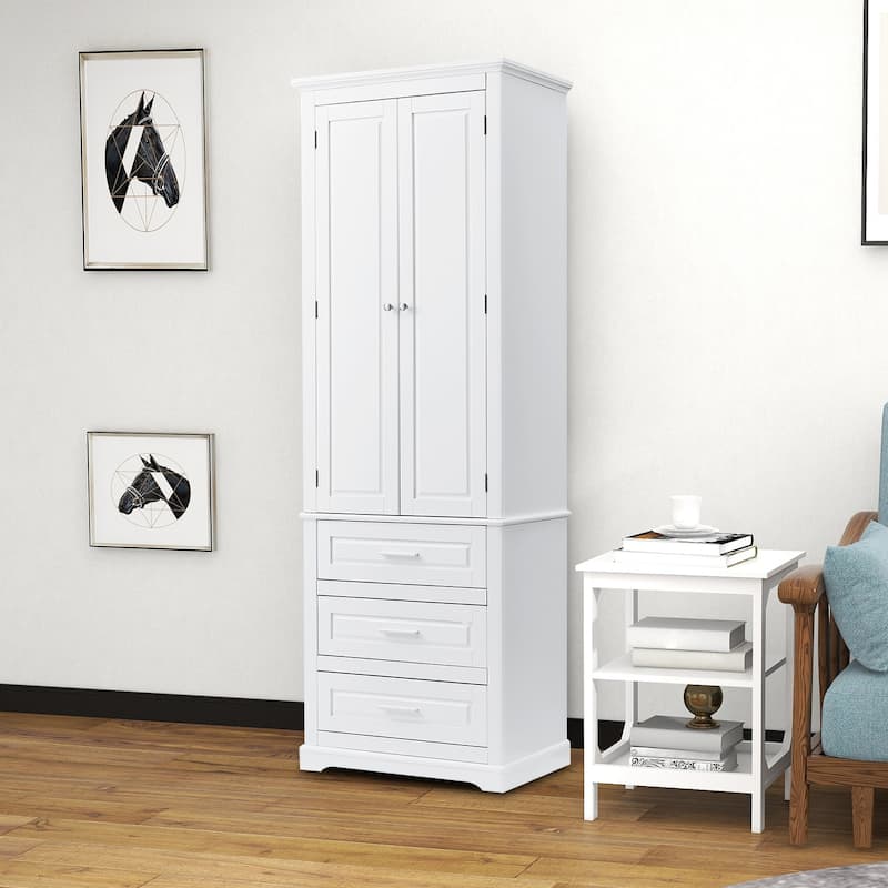 Minimalist Standard Freestanding Bathroom Tall Storage Cabinet with a Cabinet and 3 Drawers - White