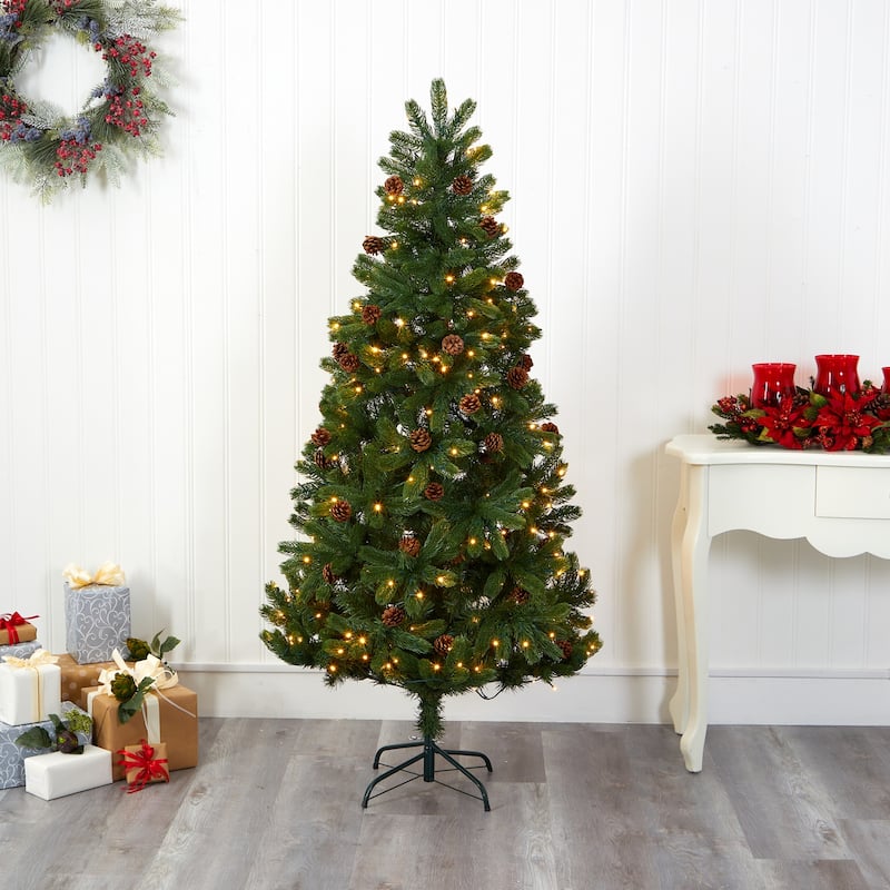 6ft. Spruce Artificial Christmas Tree with Pinecones & 250 Clear LED Lights - Classic Holiday X-Mas Glow