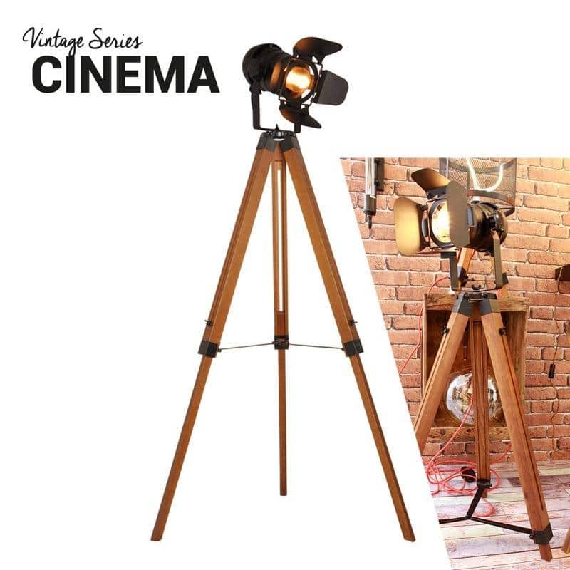 Modern Industrial Metal Wooden Nautical Cinema Tripod Floor Lamp- Retro Adjustable Rustic Reading Adjustable Desk Table Lamp - Black