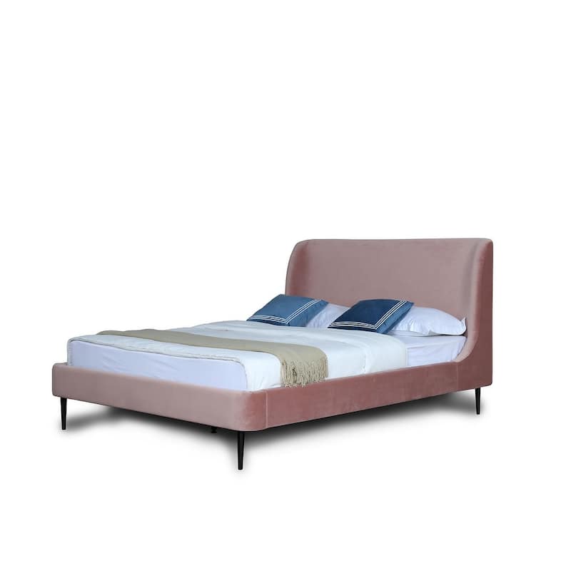 Heather Velvet Upholstered Bed with Black Legs