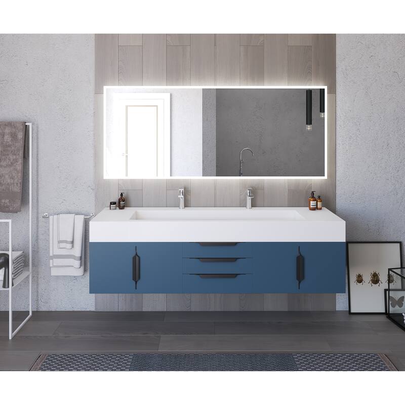 Nile 72" Wall Mounted Bathroom Vanity Set w/ White Top