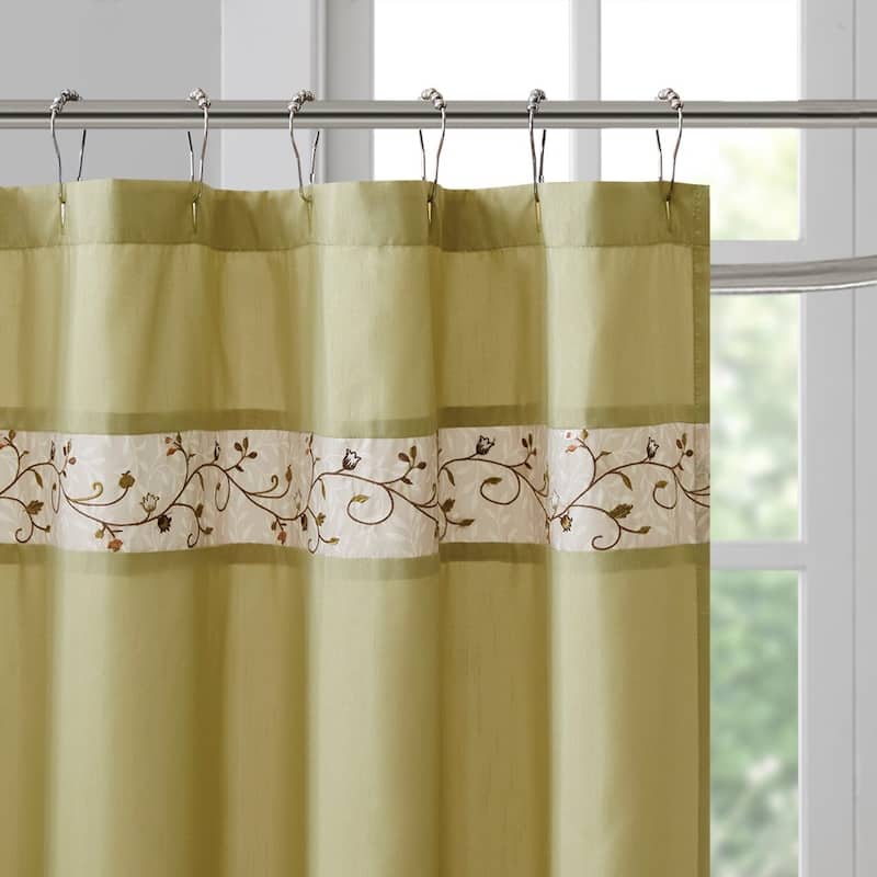 100% Polyester Floral Embroidery Shower Curtain, 72" x 72" Faux Silk Shower Curtain Panel Machine Washable